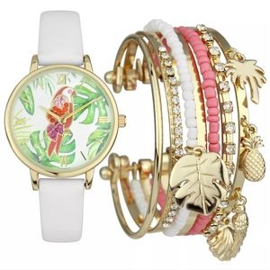 INC Women's Parrot White Faux-Leather Strap Watch 38mm & Bracelets Set